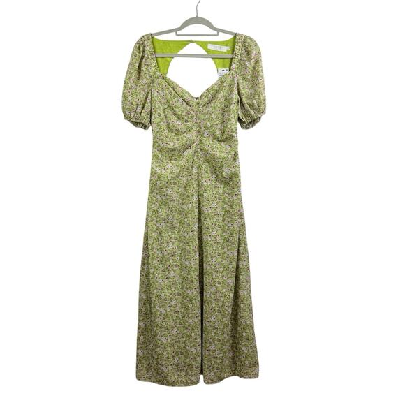 ASTR The Label New Lime Pink Ditsy Floral Midi Dress Medium Cut Out Smocked - Picture 11 of 13